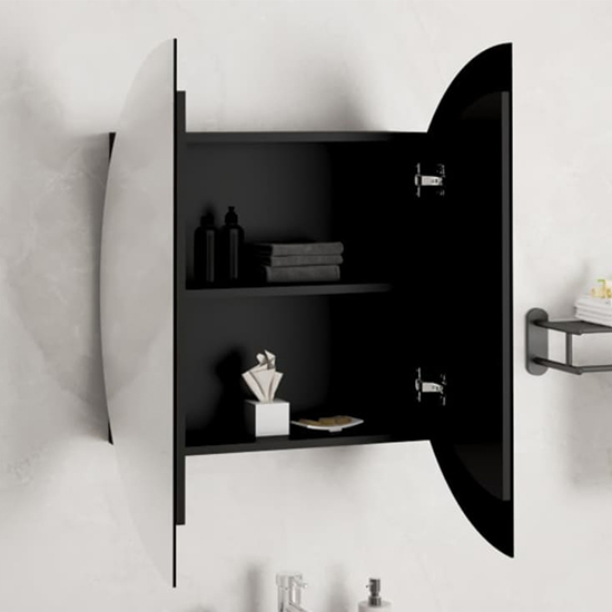 Trail Large Bathroom Mirrored Cabinet In Black With LED