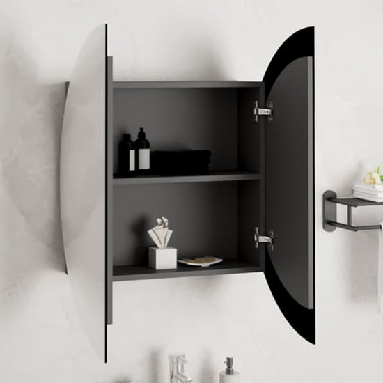 Trail Large Bathroom Mirrored Cabinet In Grey With LED