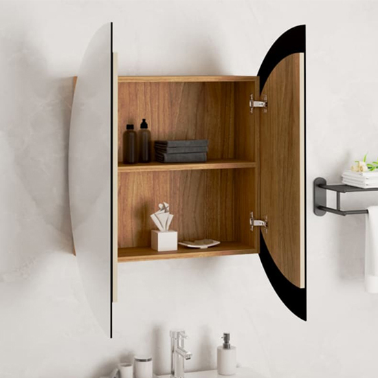 Trail Large Bathroom Mirrored Cabinet In Oak With LED