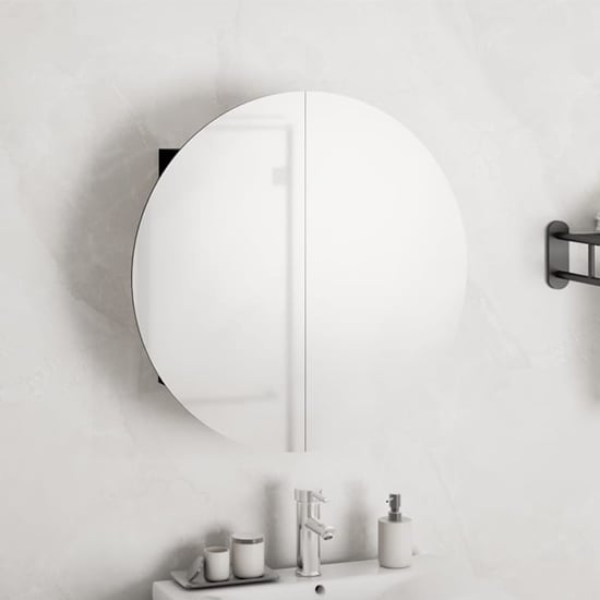Trail Small Bathroom Mirrored Cabinet In Black With LED