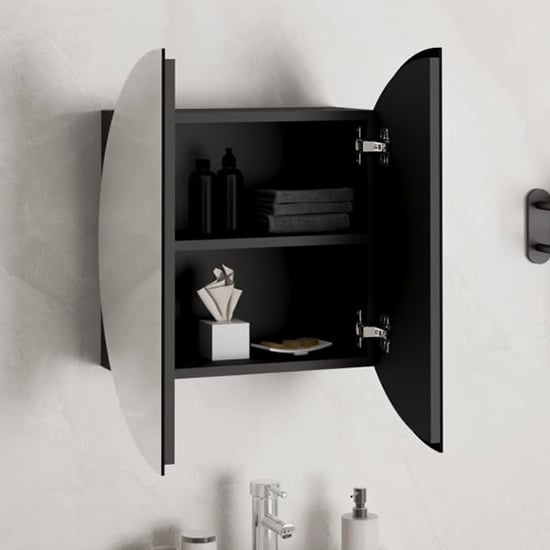 Trail Small Bathroom Mirrored Cabinet In Black With LED