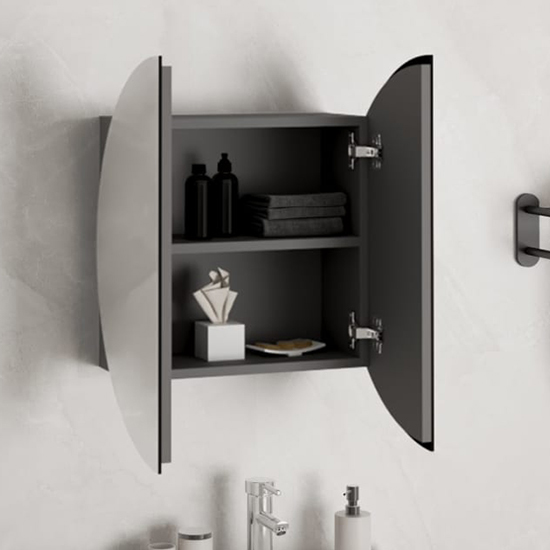Trail Small Bathroom Mirrored Cabinet In Grey With LED