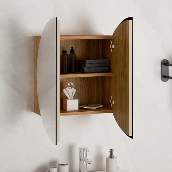 Trail Small Bathroom Mirrored Cabinet In Oak With LED