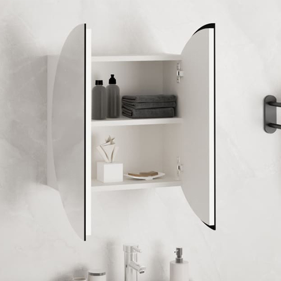 Trail Small Bathroom Mirrored Cabinet In White With LED