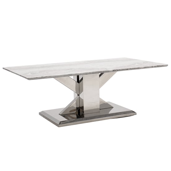 Product photograph of Tram Grey Marble Coffee Table With Stainless Steel Base from Furniture in Fashion