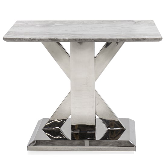 Product photograph of Tram Grey Marble Lamp Table With Stainless Steel Base from Furniture in Fashion