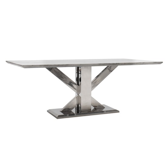 Product photograph of Tram Large Grey Marble Dining Table With Stainless Steel Base from Furniture in Fashion