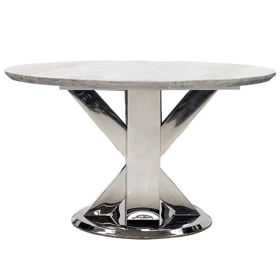 Product photograph of Tram Round Grey Marble Dining Table With Stainless Steel Base from Furniture in Fashion