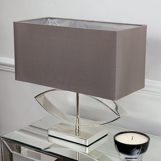 Read more about Tramini taupe silk fabric table lamp in silver