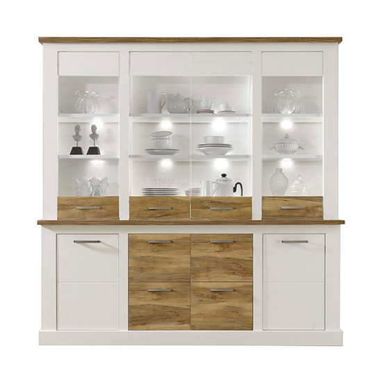 Tramp LED Wooden Highboard In White Pine And Satin Walnut_2