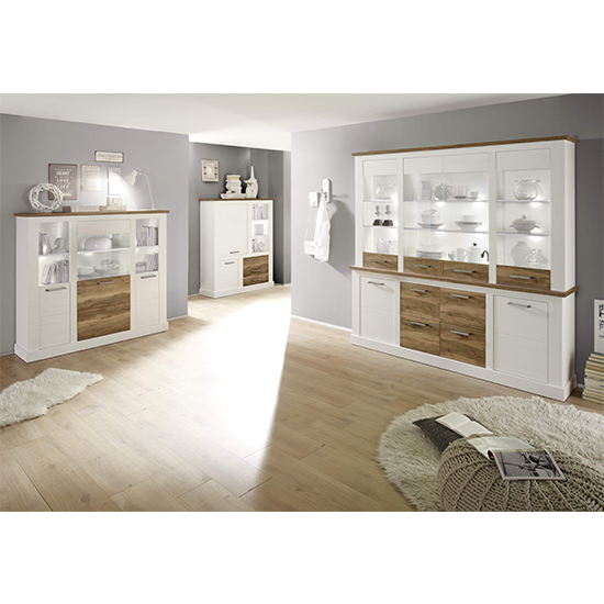 Tramp LED Wooden Highboard In White Pine And Satin Walnut_3