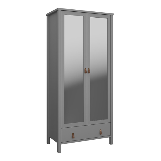Read more about Trams mirrored wardrobe 2 doors in grey with leather handles