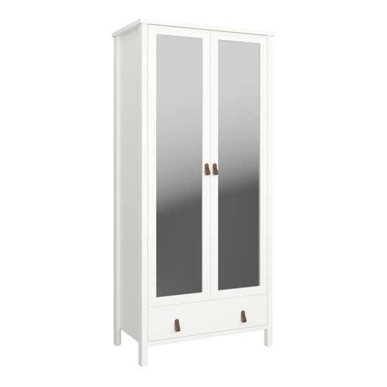 Read more about Trams mirrored wardrobe 2 doors in white with leather handles