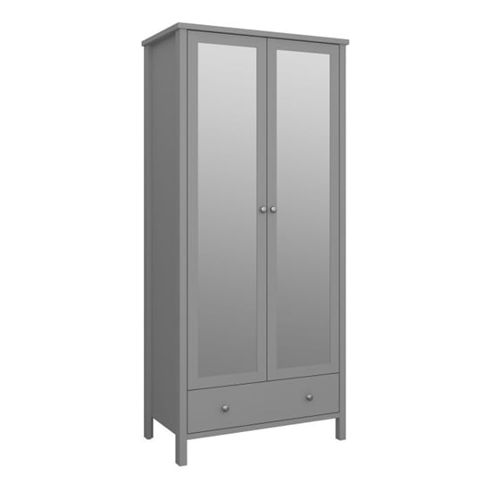 Product photograph of Trams Mirrored Wooden Wardrobe With 2 Doors 1 Drawer In Grey from Furniture in Fashion