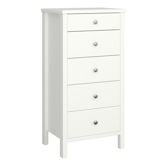 Photo of Trams narrow wooden chest of 5 drawers in off white
