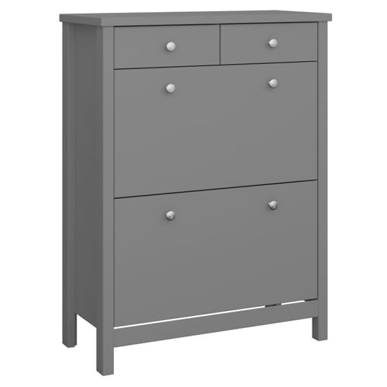 Product photograph of Trams Shoe Storage Cabinet 2 Flap Doors 2 Drawers In Grey from Furniture in Fashion