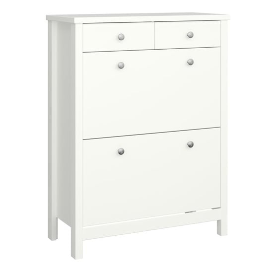 Trams Shoe Storage Cabinet 2 Flap Doors 2 Drawers In Off White
