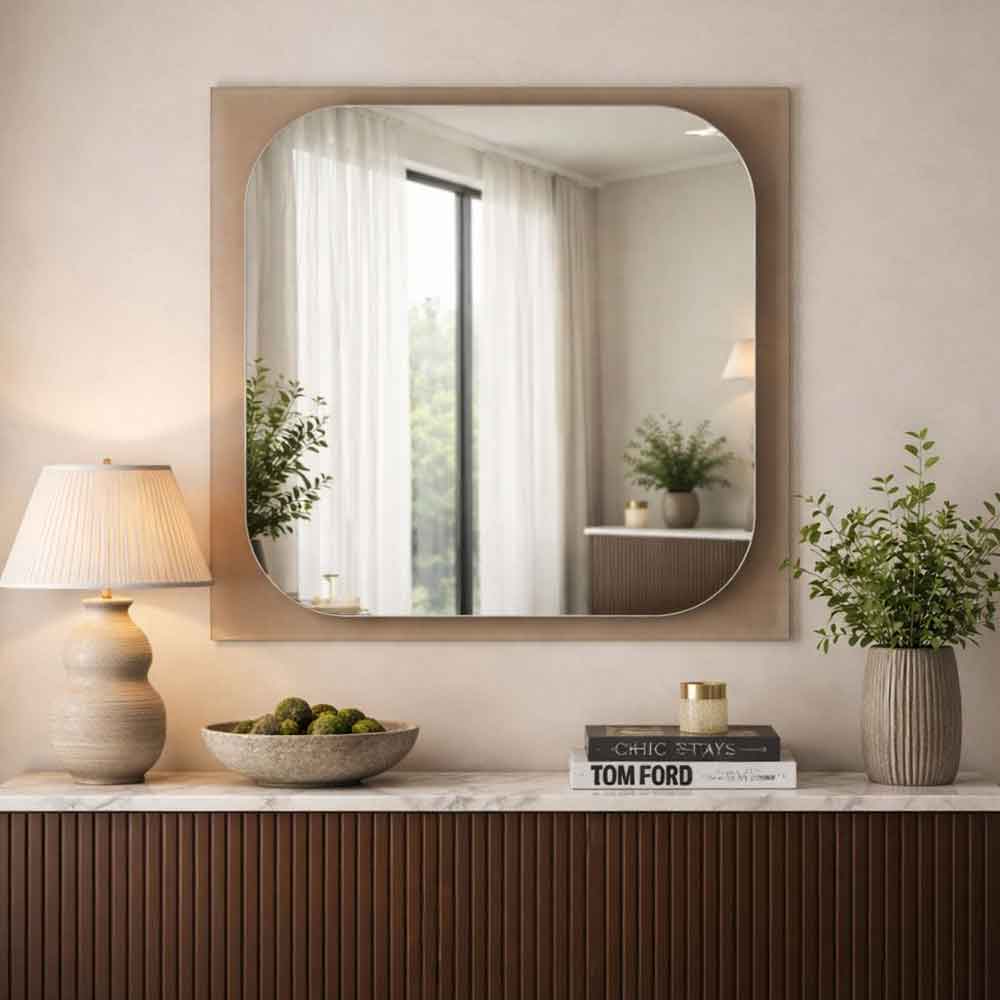 Transparenza Glass Wall Mirror with Bronze Wooden Frame