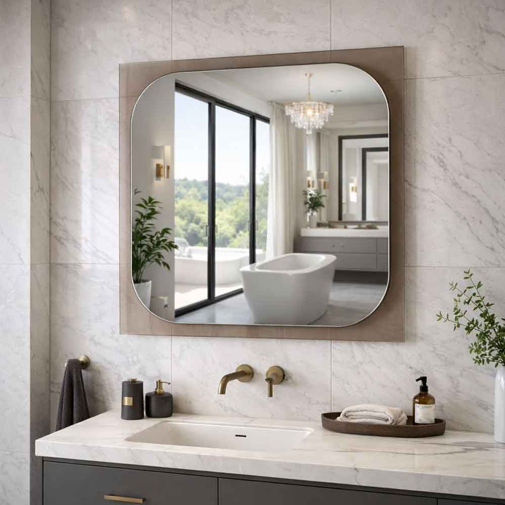 Transparenza Glass Wall Mirror with Bronze Wooden Frame