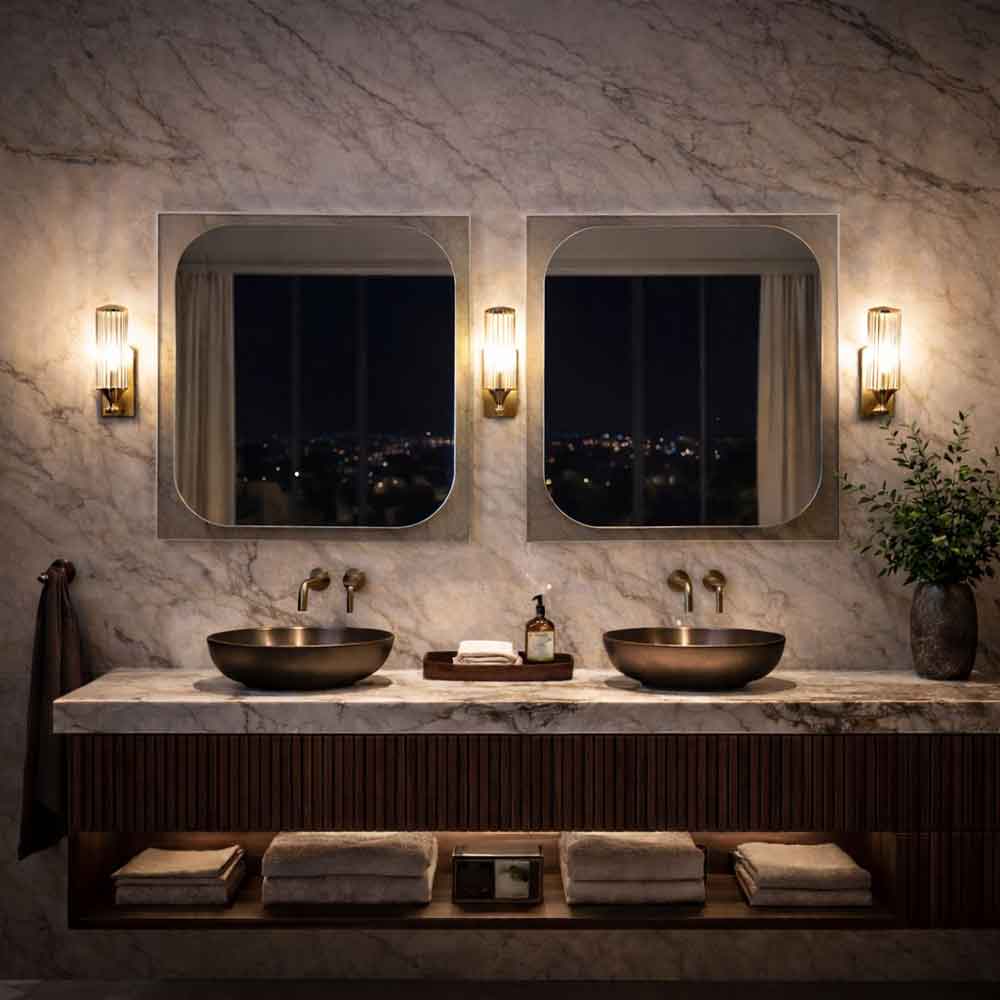Transparenza Glass Wall Mirror with Bronze Wooden Frame