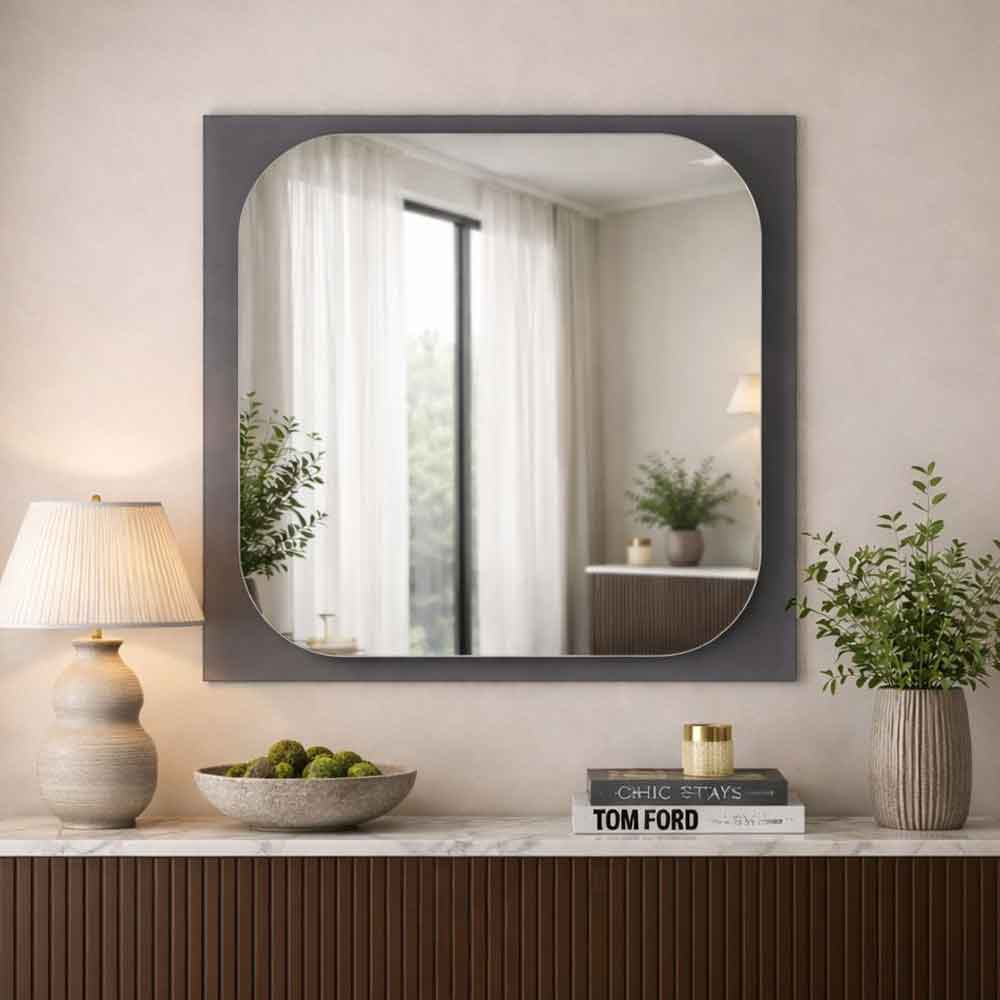 Transparenza Glass Wall Mirror with Fume Wooden Frame