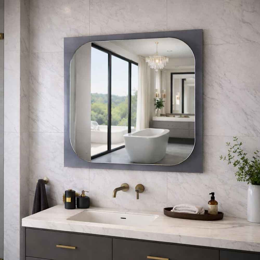 Transparenza Glass Wall Mirror with Fume Wooden Frame
