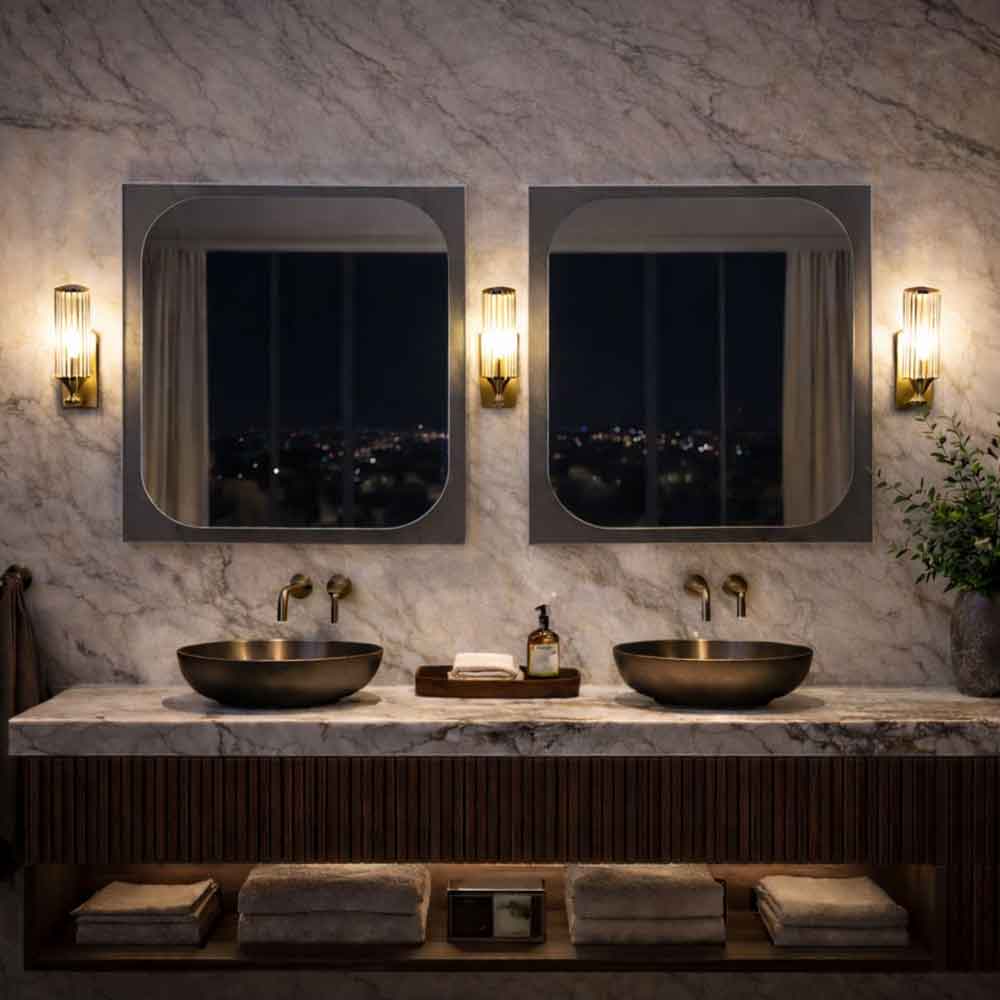Transparenza Glass Wall Mirror with Fume Wooden Frame