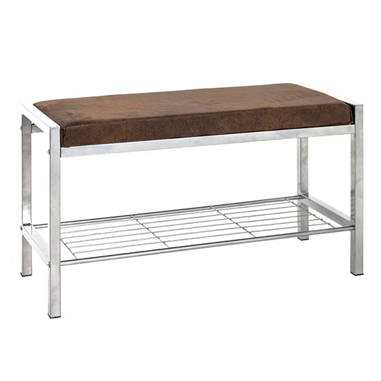 Read more about Traverse metal shoe bench in vintage with brown fabric seat