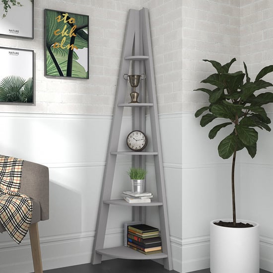 Read more about Travis corner wooden ladder shelving unit in grey