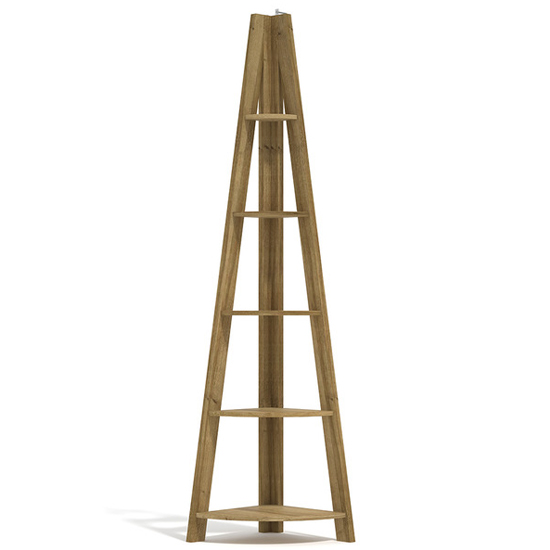 Travis Corner Wooden Ladder Shelving Unit In Oak_2