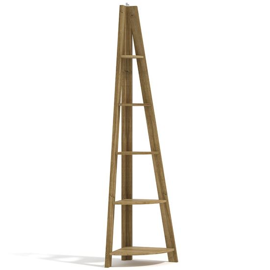 Travis Corner Wooden Ladder Shelving Unit In Oak_3