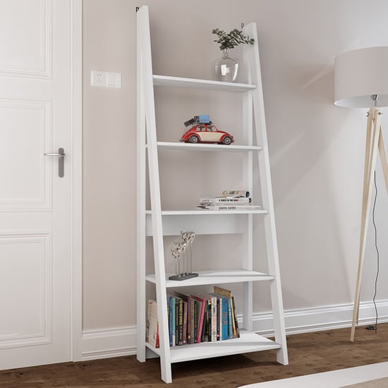 Travis Wooden Ladder Bookcase With 4 Shelves In White