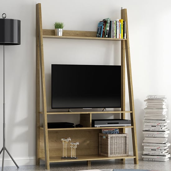 Read more about Travis wooden ladder tv stand with 3 shelves in oak