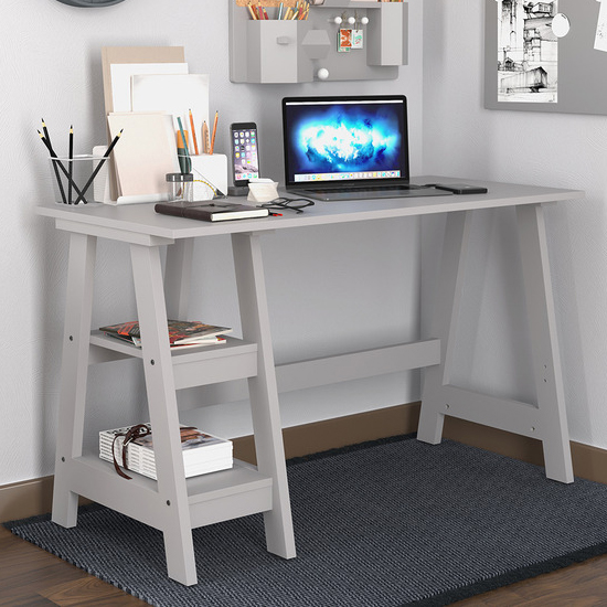 Read more about Travis wooden laptop desk with 2 shelves in grey