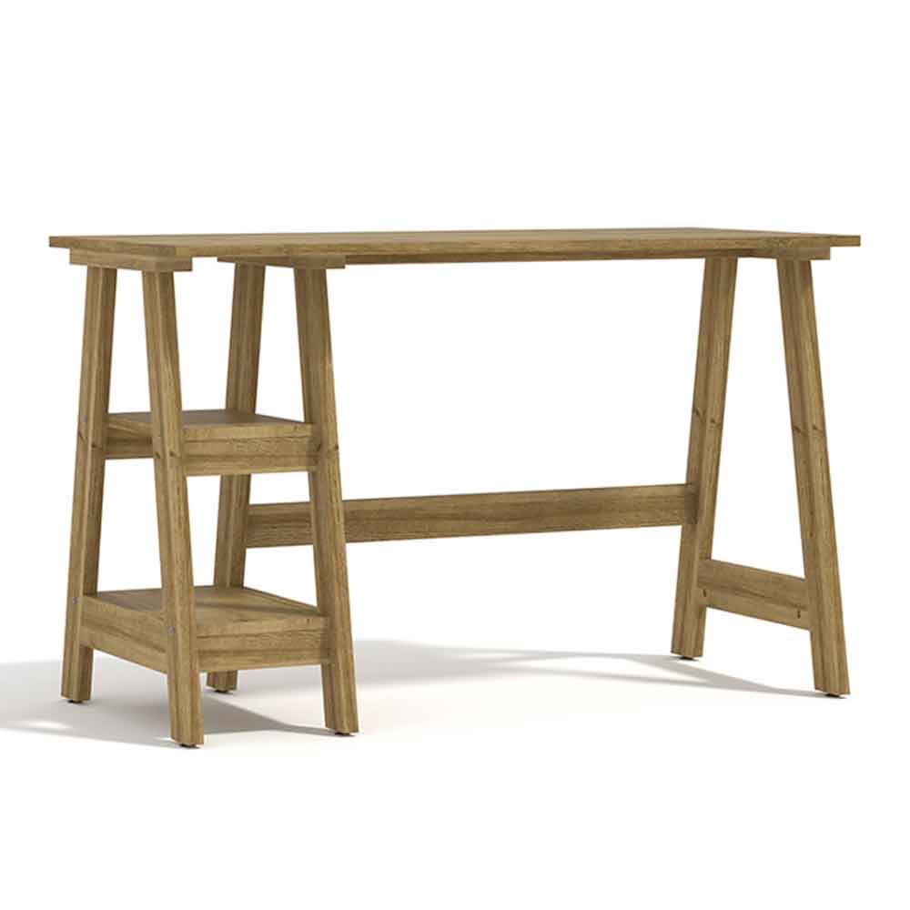 Travis Wooden Laptop Desk With 2 Shelves - Oak