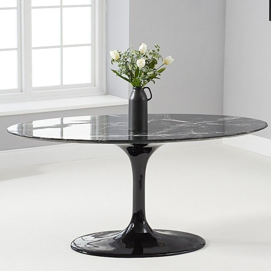 Trejo Oval High Gloss Marble Effect Dining Table In Black_1