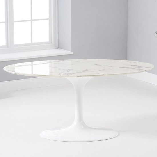 Trejo Oval High Gloss Marble Effect Dining Table In White_2