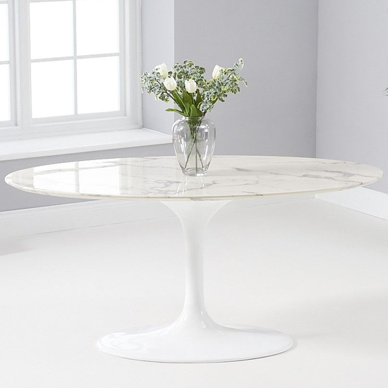 Trejo Oval High Gloss Marble Effect Dining Table In White_1