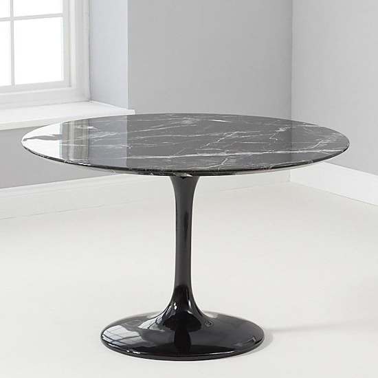 Trejo Round High Gloss Marble Effect Dining Table In Black_2