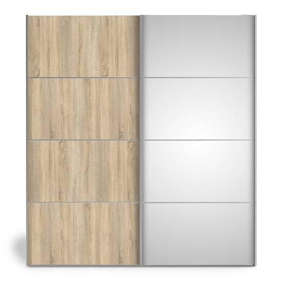 Trek Mirrored Sliding Doors Wardrobe In Oak With 5 Shelves_2