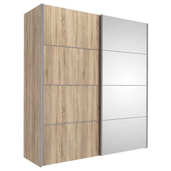 Photo of Trek mirrored sliding doors wardrobe in oak with 5 shelves