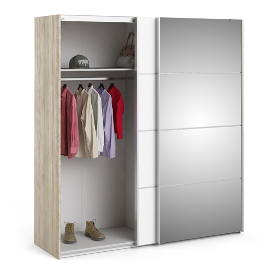 Trek Mirrored Sliding Doors Wardrobe In Oak White With 2 Shelves_4