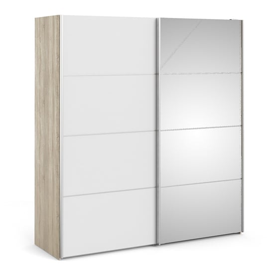 Trek Mirrored Sliding Doors Wardrobe In Oak White With 2 Shelves