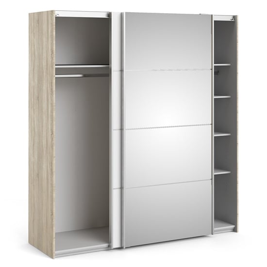 Trek Mirrored Sliding Doors Wardrobe In Oak White With 5 Shelves_3