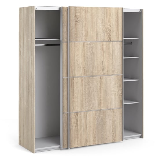 Trek Wooden Sliding Doors Wardrobe In Oak With 5 Shelves_3