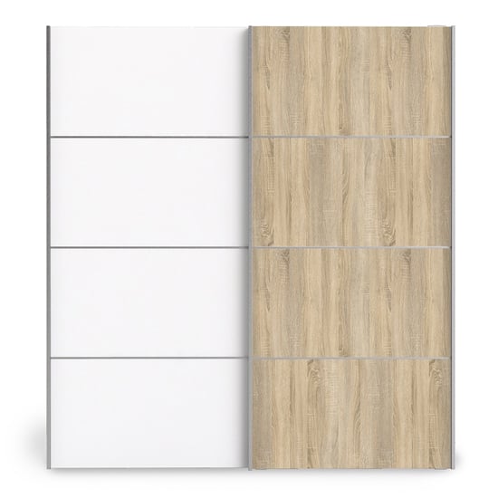Trek Wooden Sliding Doors Wardrobe In Oak White With 5 Shelves_2