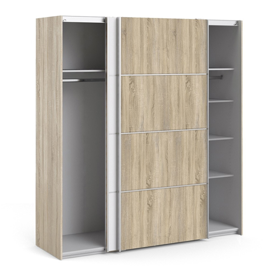 Trek Wooden Sliding Doors Wardrobe In Oak White With 5 Shelves_3