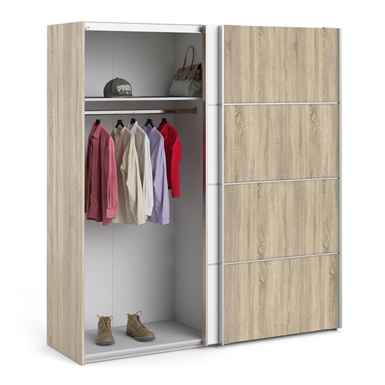 Trek Wooden Sliding Doors Wardrobe In Oak White With 5 Shelves_4