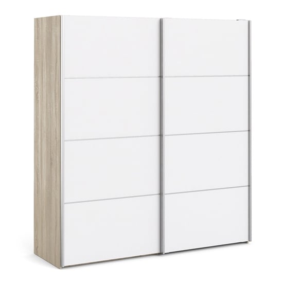 Product photograph of Trek Wooden Sliding Doors Wardrobe In White Oak With 2 Shelves from Furniture in Fashion