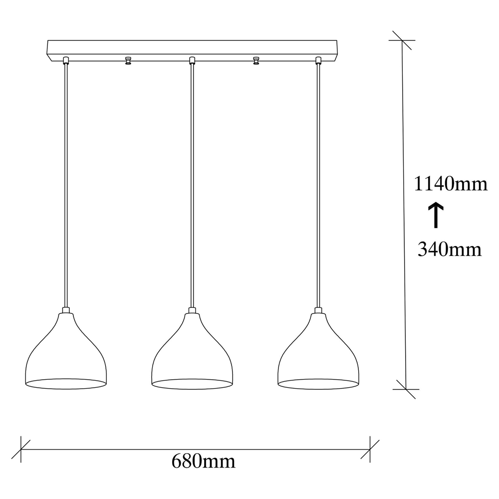 Trendline 3 Light Metal Ceiling Pendant Light in Black